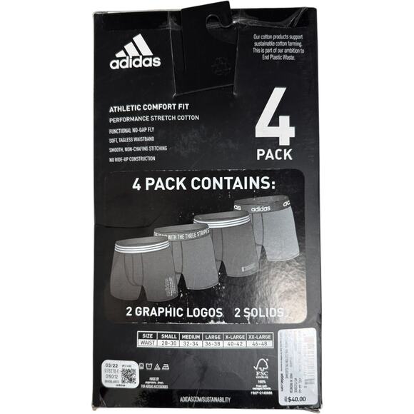 Adidas Men’s Core Cotton Trunk Underwear 4-Pack XXL 46-48 Black Grey Stretch - Picture 5 of 12